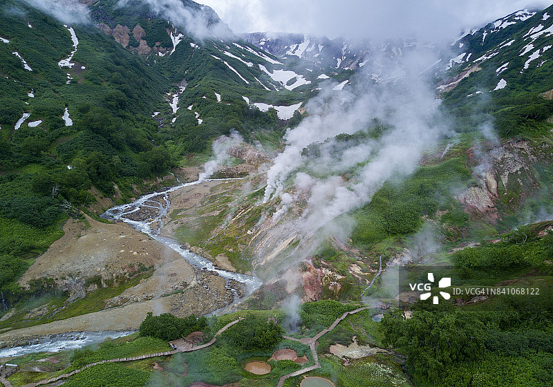 堪察加半岛的间歇泉谷喷气孔图片素材