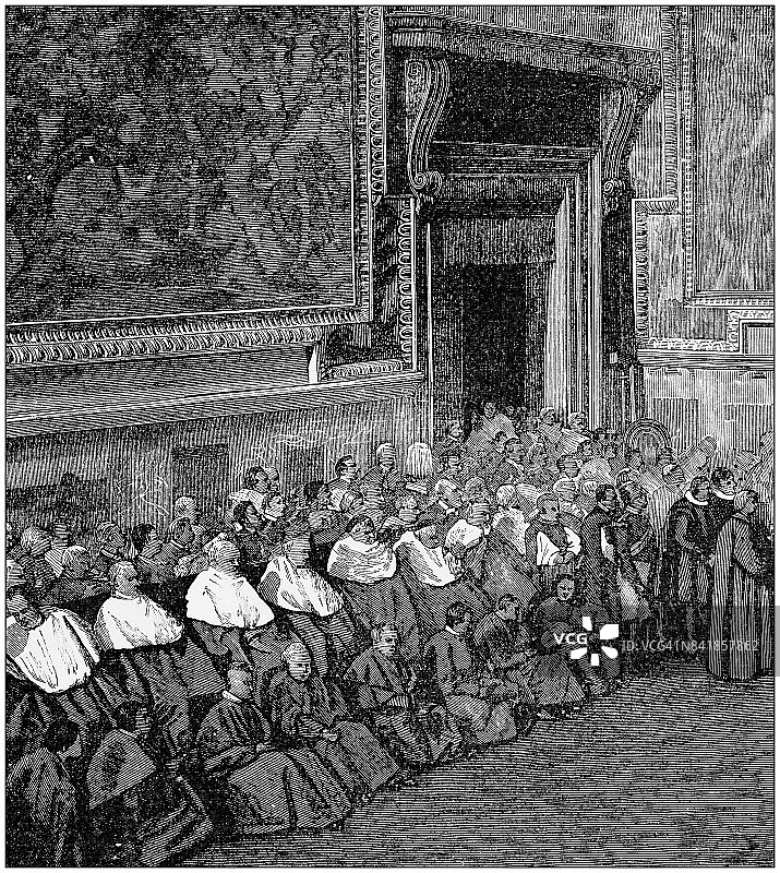 古董插画：西斯廷教堂的教皇登基图片素材