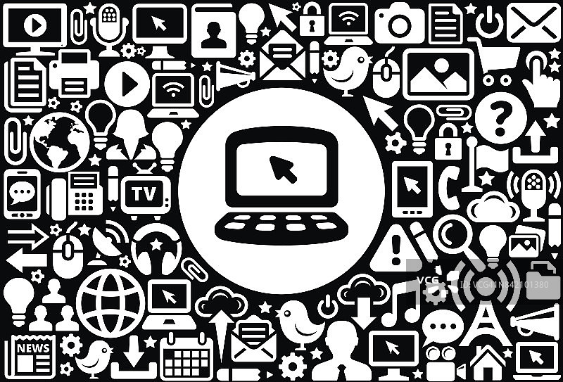 笔记本电脑黑白互联网科技背景图标图片素材