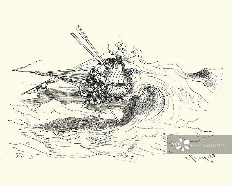 明豪森男爵历险记，船只倾覆图片素材