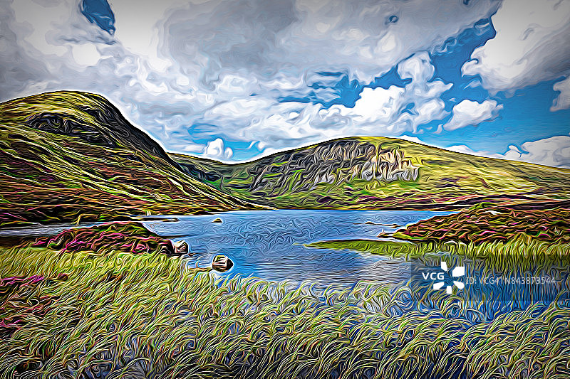 斯基恩湖及岸边的芦苇，苏格兰邓弗里斯和盖洛威图片素材