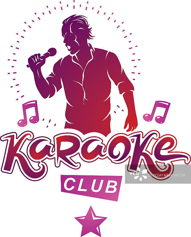 快乐男子手持麦克风歌唱矢量插画图片素材