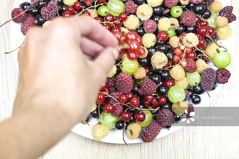 女士手中的混合夏季浆果图片素材