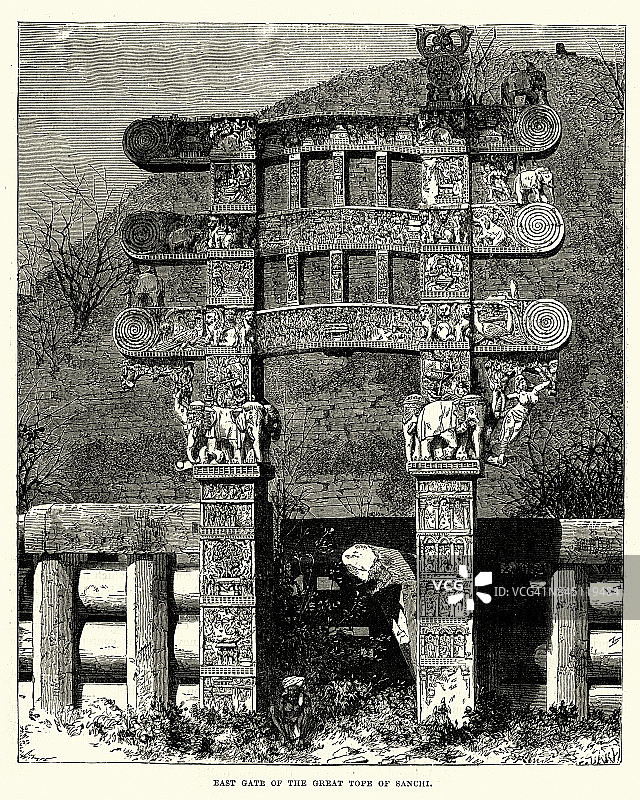 桑奇大佛塔东门，19世纪图片素材