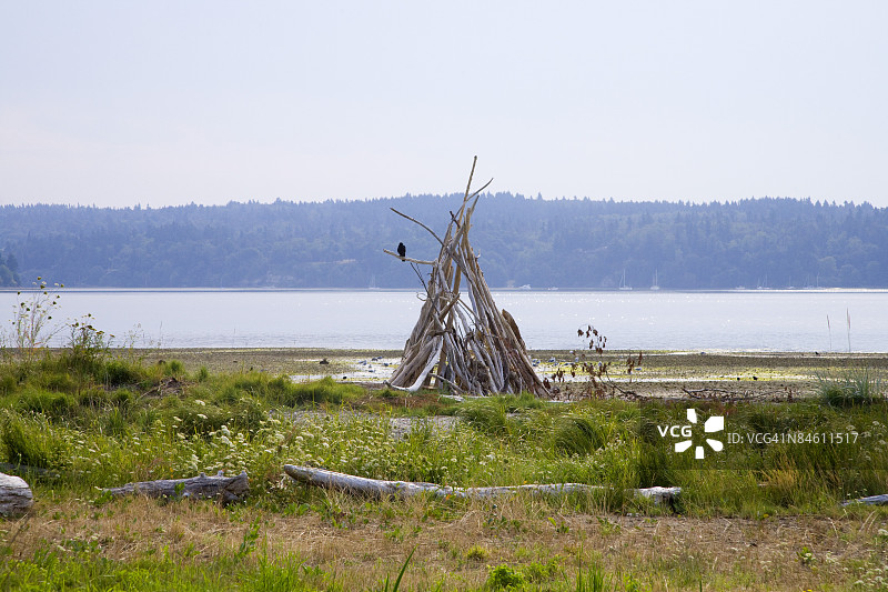 美国华盛顿州海边的木制结构图片素材