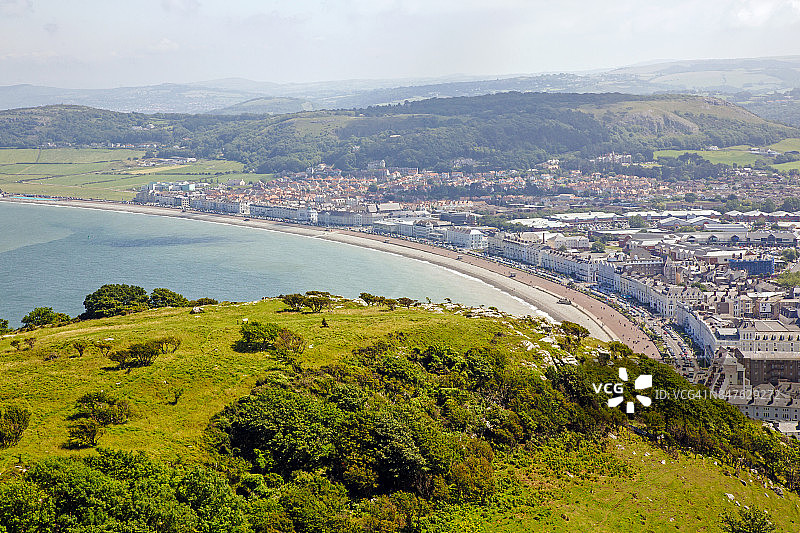 威尔士北部兰迪德诺城镇鸟瞰，英国图片素材