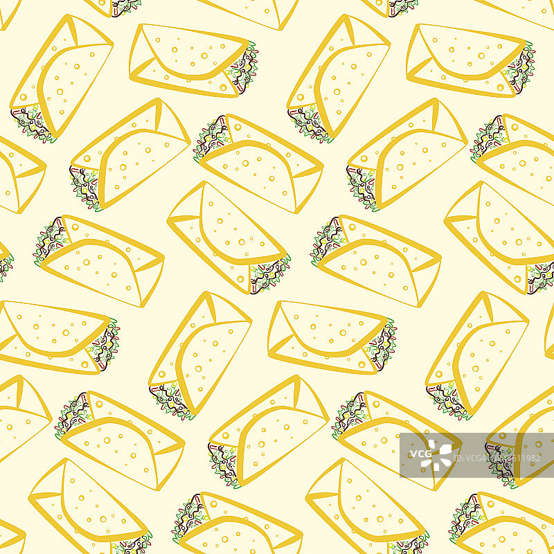 彩色墨西哥卷饼轮廓无缝图案图片素材