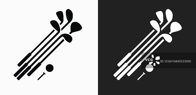 黑白矢量背景上的高尔夫球杆和球图片素材