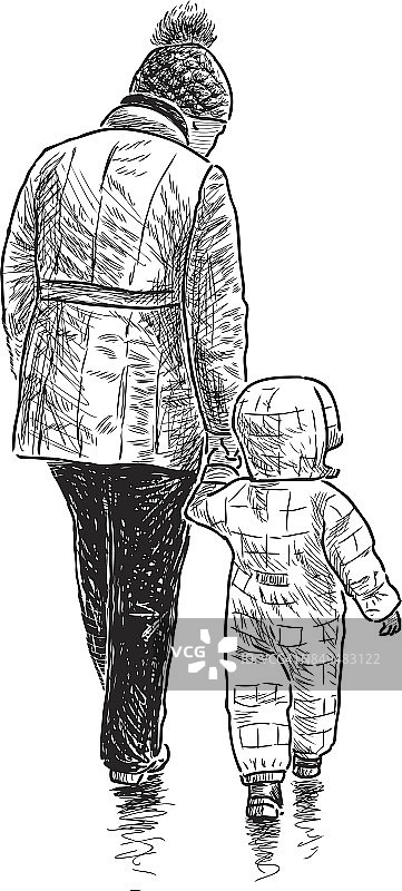 老年妇女和她的孙子去散步图片素材