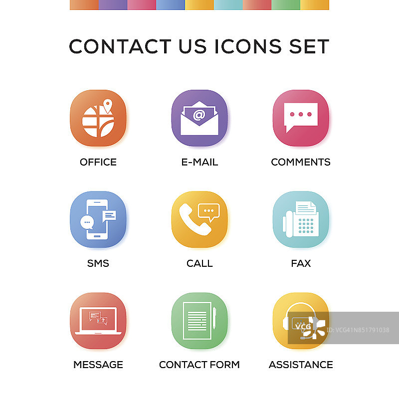 渐变背景上的联系我们图标集图片素材