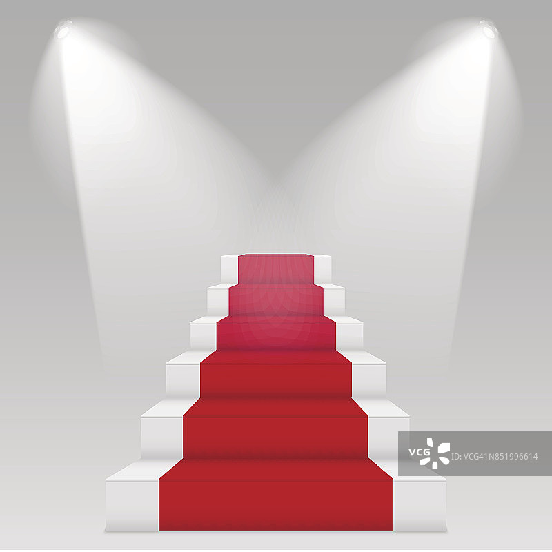 颁奖典礼舞台。带红地毯的讲台。基座。矢量图图片素材