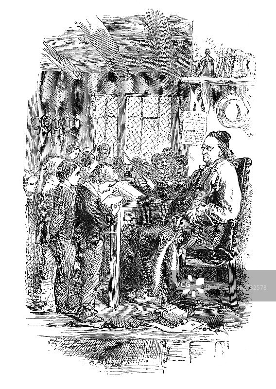 维多利亚时期学校、男孩和老师图片素材