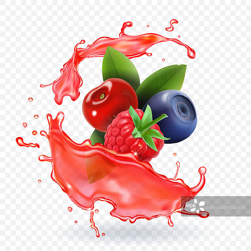 森林混合浆果汁飞溅效果3D矢量素材图片素材