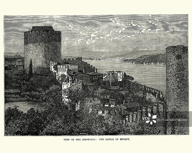 博斯普鲁斯海峡的欧罗巴城堡景色图片素材