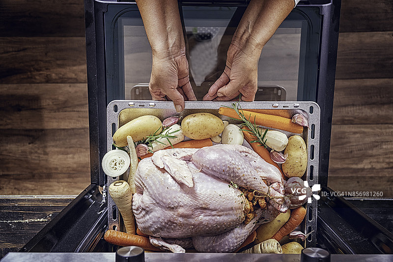 烤箱里烤的火鸡图片素材
