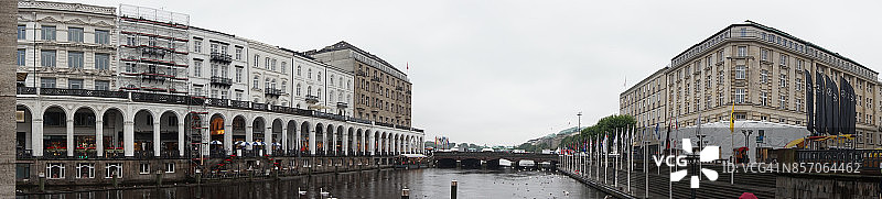 德国汉堡阿尔斯特拱廊及周边全景图片素材