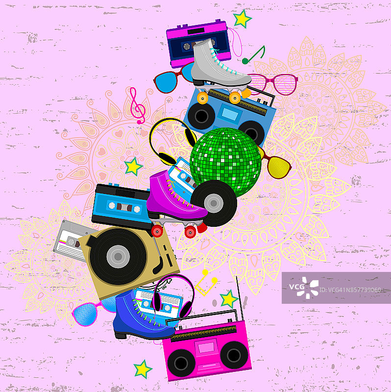 具有背景的80年代派对图标图片素材