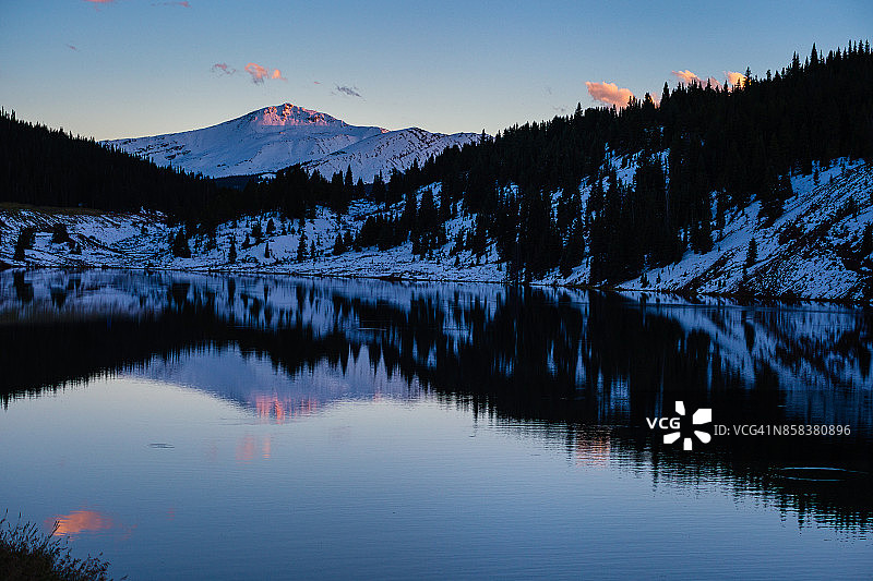日落时分，Jacque Peak Tenmile Range的湖面倒影图片素材