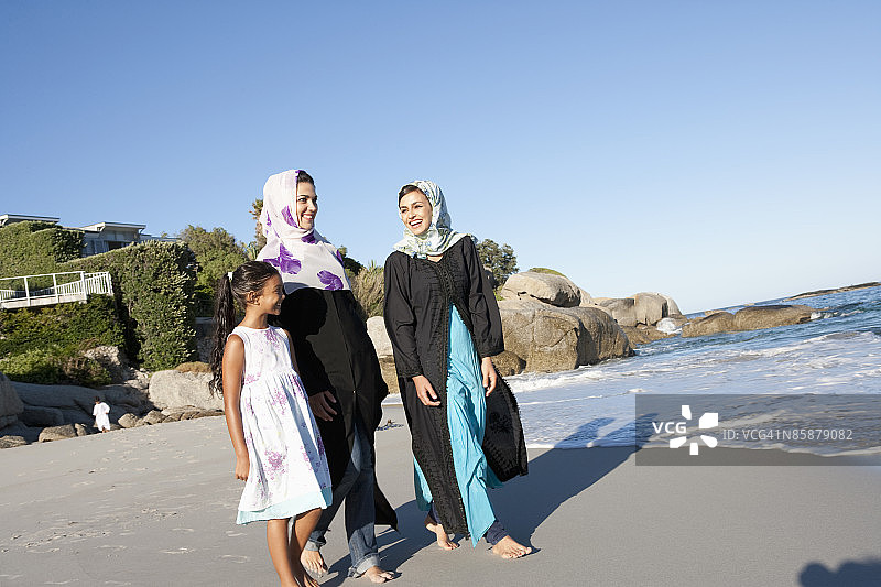 阿拉伯家庭在海滩上图片素材