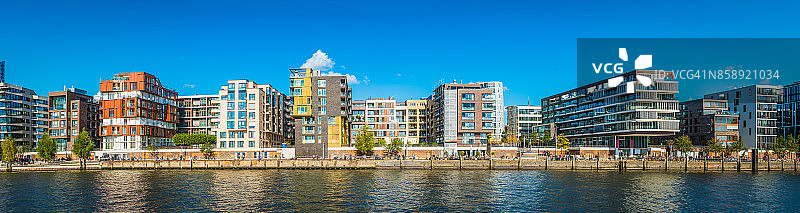 德国汉堡海港海滨公寓楼人群图片素材