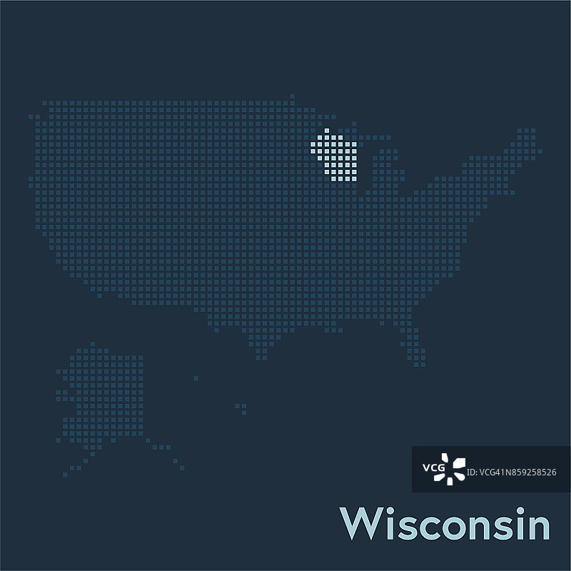 美国像素化地图与威斯康星州突出显示图片素材