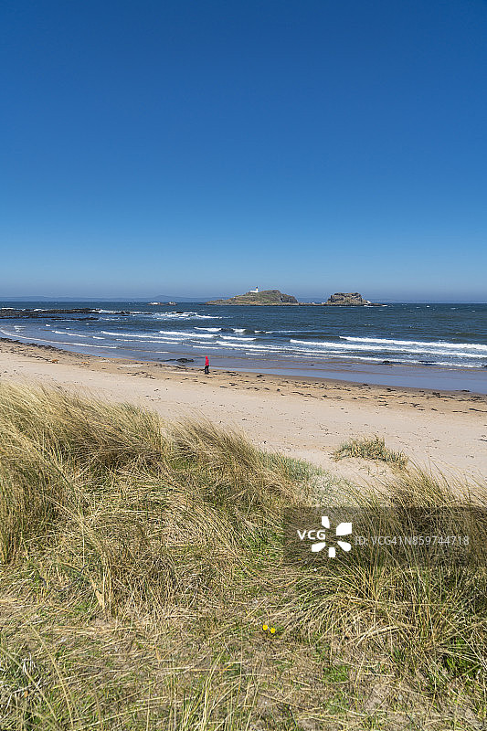 北贝里克，东海滩，眺望菲德拉岛，苏格兰图片素材