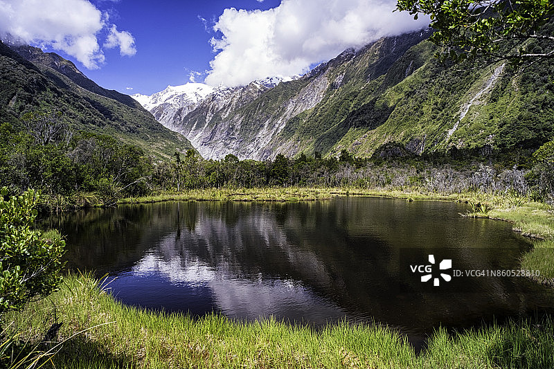 新西兰弗朗兹·约瑟夫冰川的彼得斯池图片素材