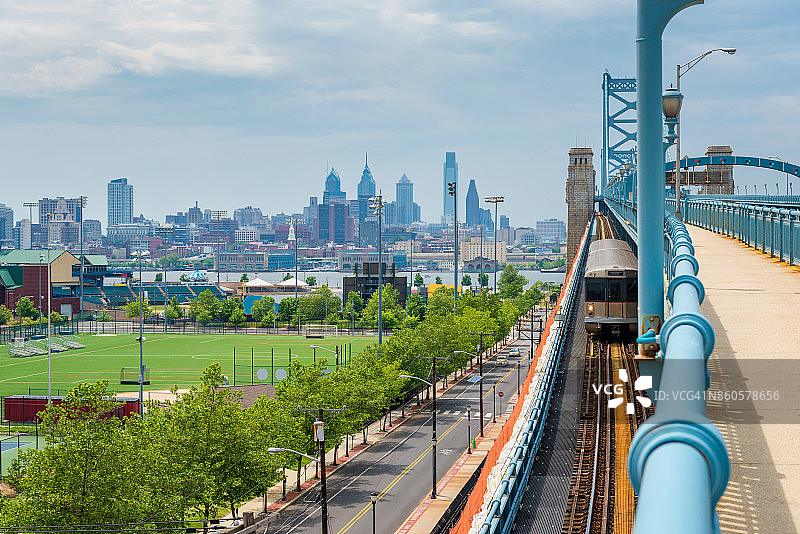 从新泽西州卡姆登看到的费城天际线图片素材
