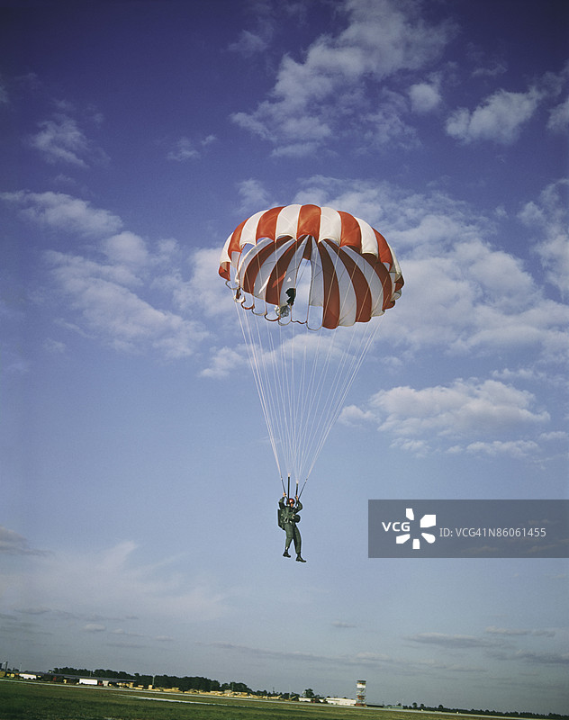 一名打开降落伞的男子即将着陆图片素材