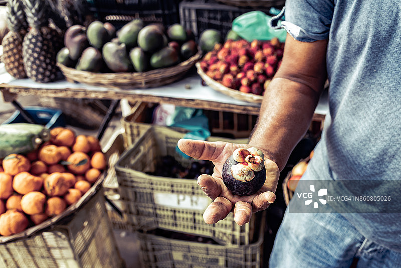 手持山竹果的巴西农民图片素材