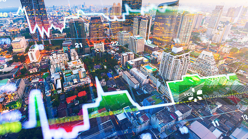 泰国城市景观与投资主题背景和股票市场图表图片素材