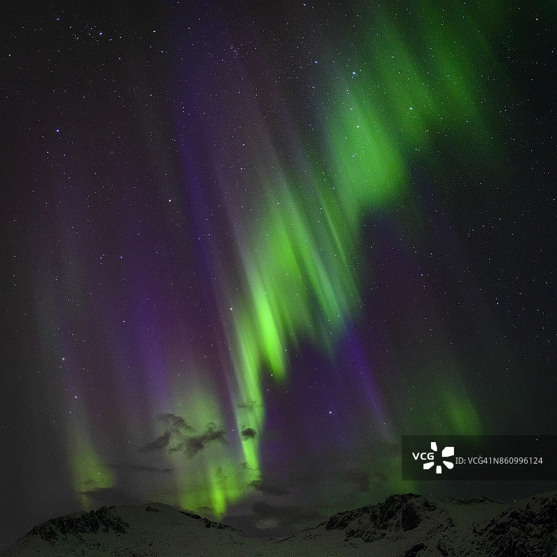 挪威罗弗敦群岛夜空中的北极光图片素材