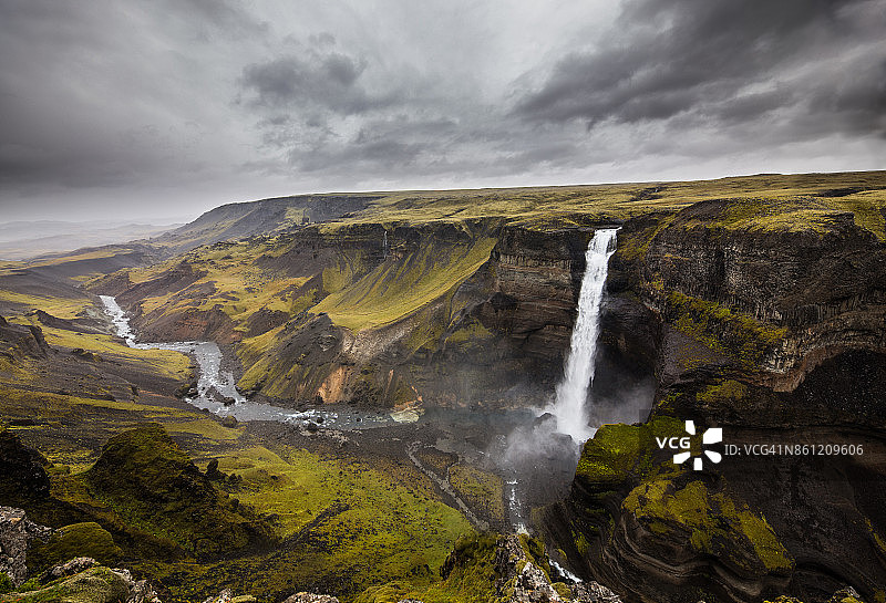 冰岛南部雄伟的海伊福斯瀑布图片素材
