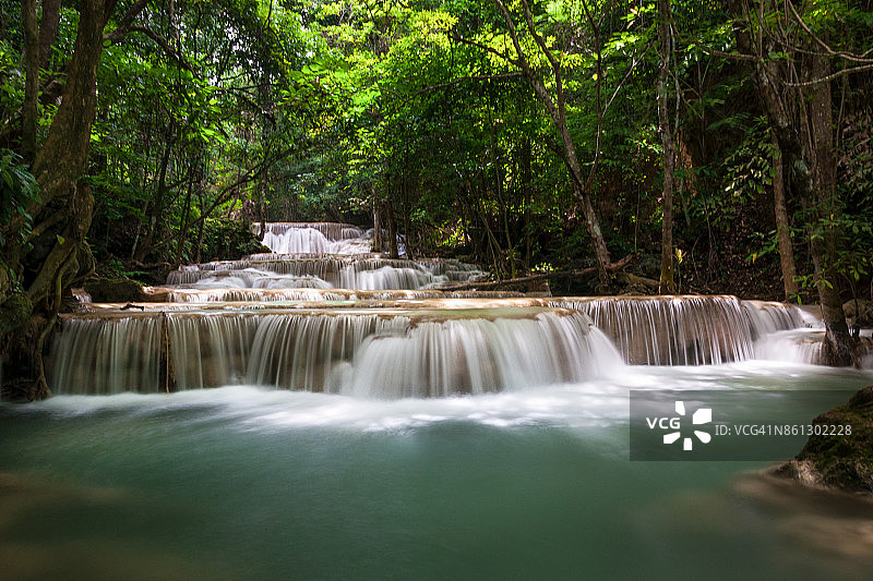 泰国北碧府国家公园深林瀑布图片素材