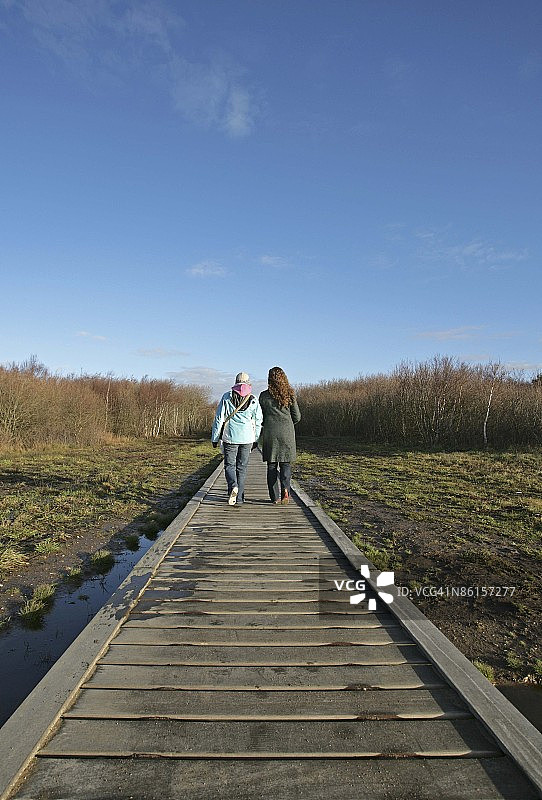 丹麦埃斯比约木制走道上的行人图片素材