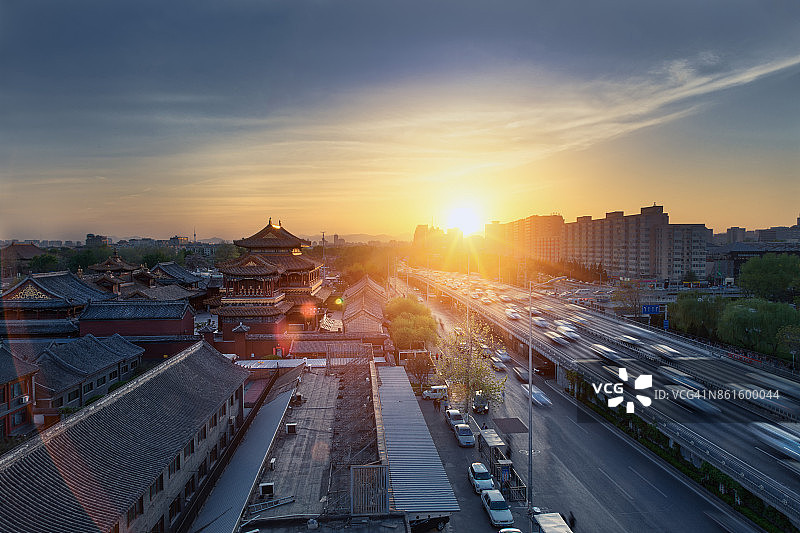 北京雍和宫黄昏鸟瞰图片素材
