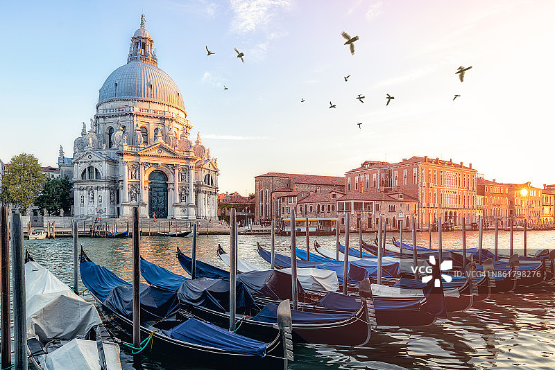 威尼斯圣玛利亚·德拉·萨卢特教堂的河边景色图片素材