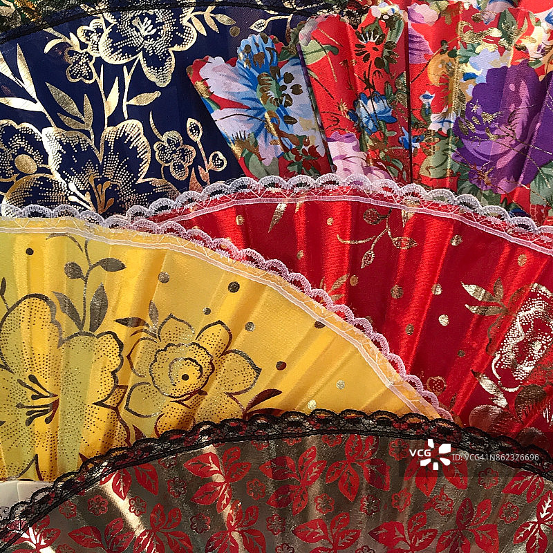 中国风扇，彩色图案图片素材