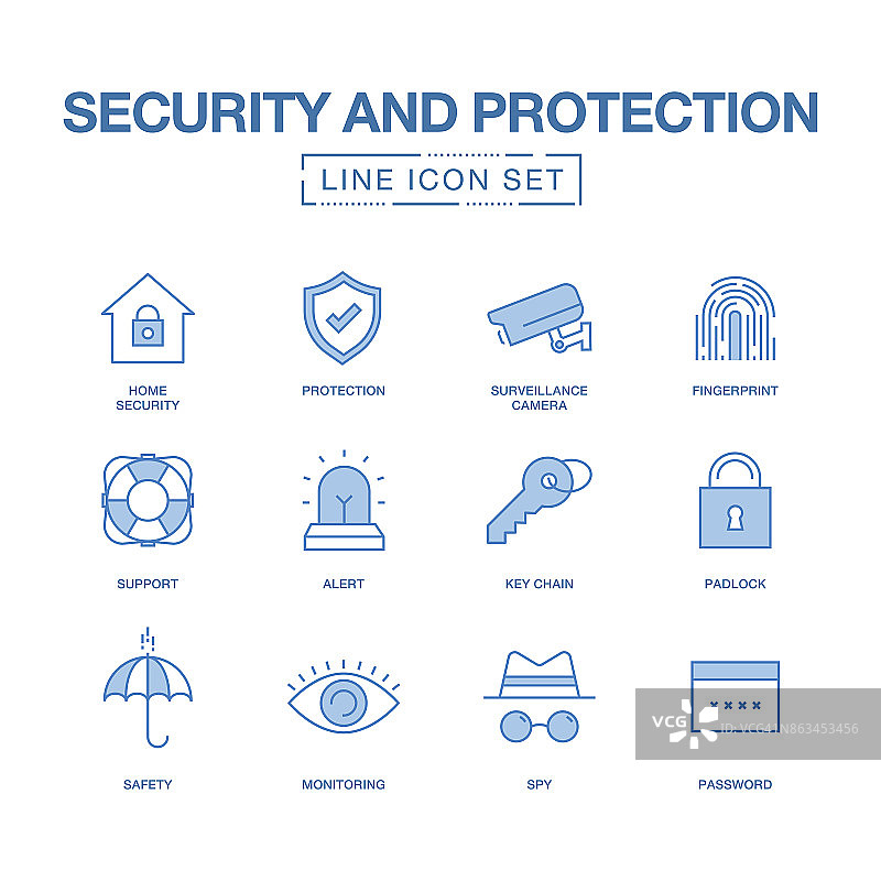 安全与防护线性图标集图片素材