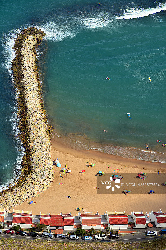 直布罗陀桑迪湾海滩防波堤图片素材