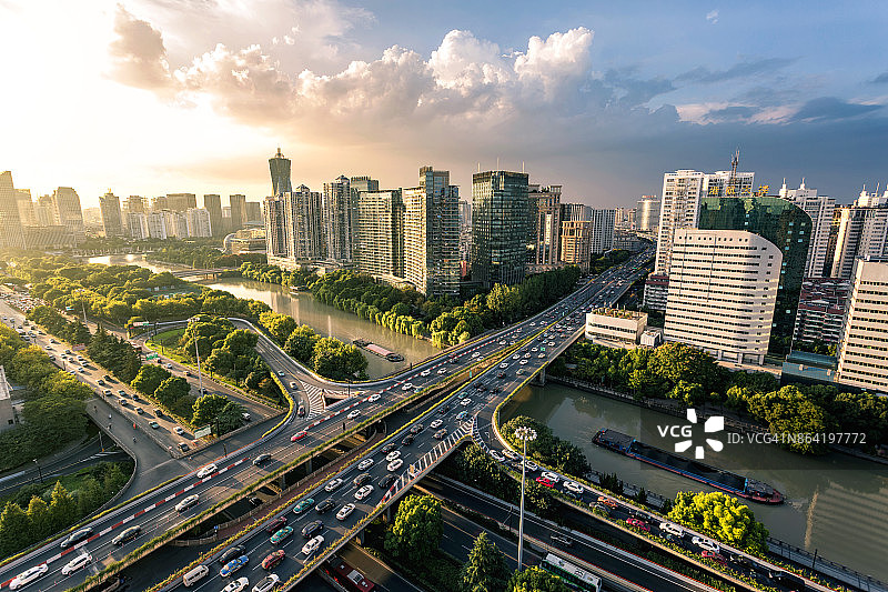 中国杭州大运河航拍图片素材