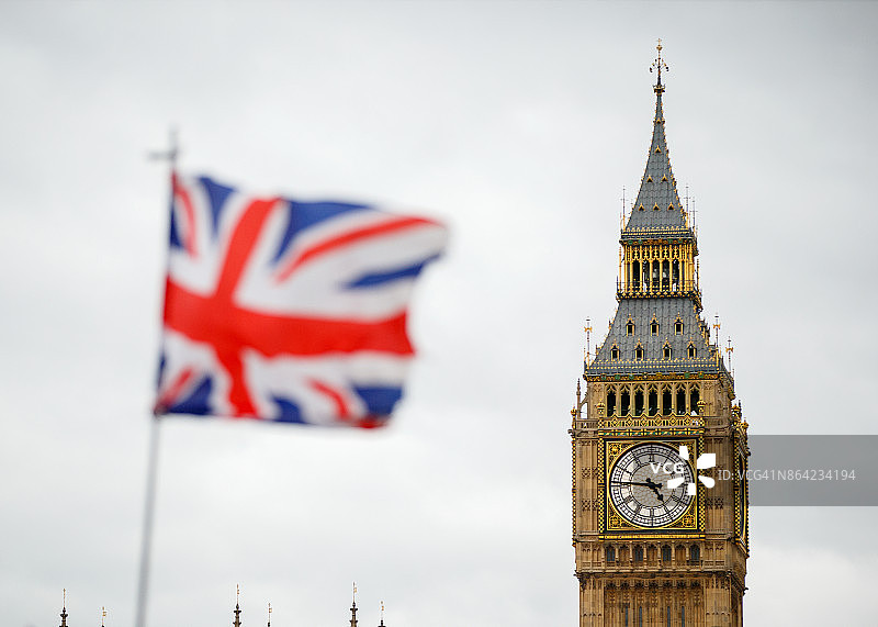 带有大本钟和议会大厦的英国国旗图片素材