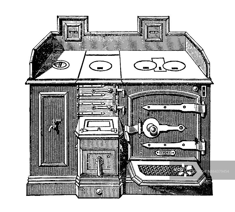 仿古家用书籍雕刻插图：炉灶图片素材