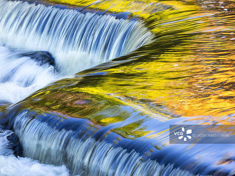 渥太华国家森林公园：昂托纳贡河中支流的秋色倒影图片素材