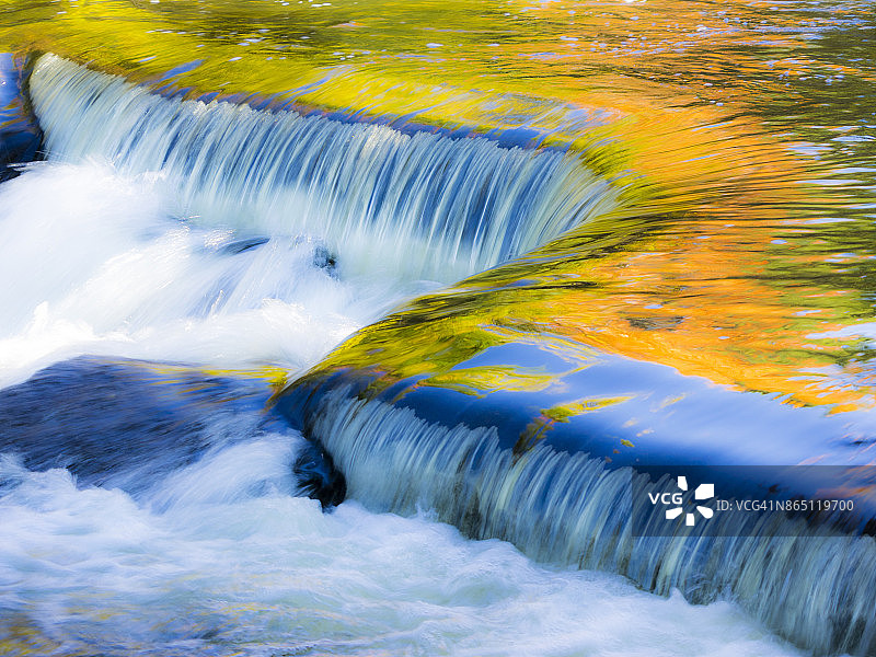 渥太华国家森林公园：昂托纳贡河中支流的秋色倒影图片素材