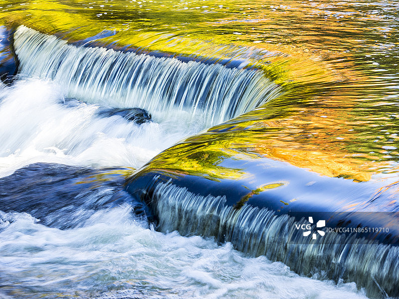 渥太华国家森林公园：昂托纳贡河中支流的秋色倒影图片素材