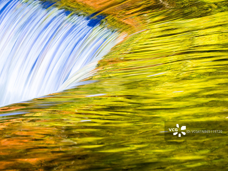 渥太华国家森林公园：昂托纳贡河中支流的秋色倒影图片素材