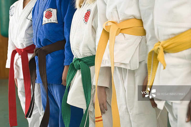 武术学员的彩色腰带图片素材