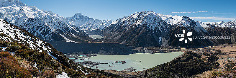 新西兰库克山和米勒湖全景图片素材