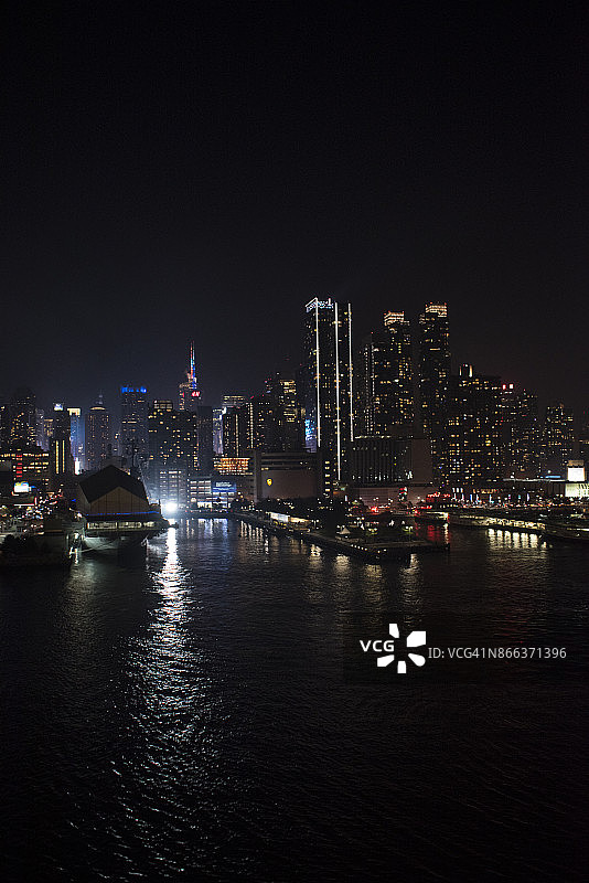 纽约市哈德逊河夜景灯光图片素材